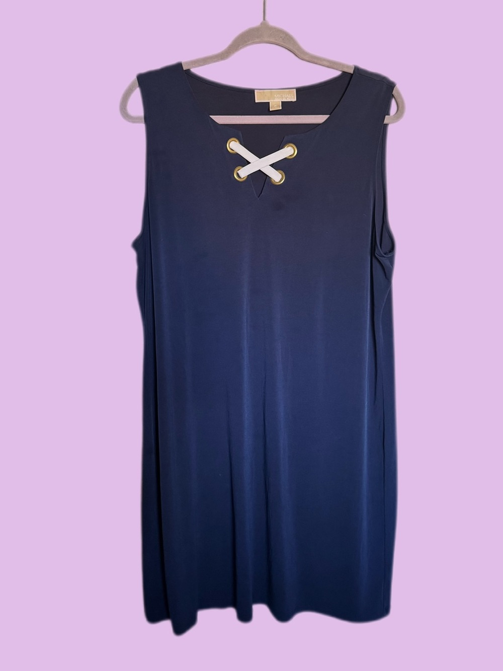 Michael Kors Navy Sleeveless Shift with White Lace-Up Detail